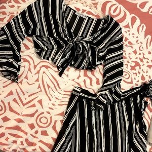 2 piece striped blouse and skirt set